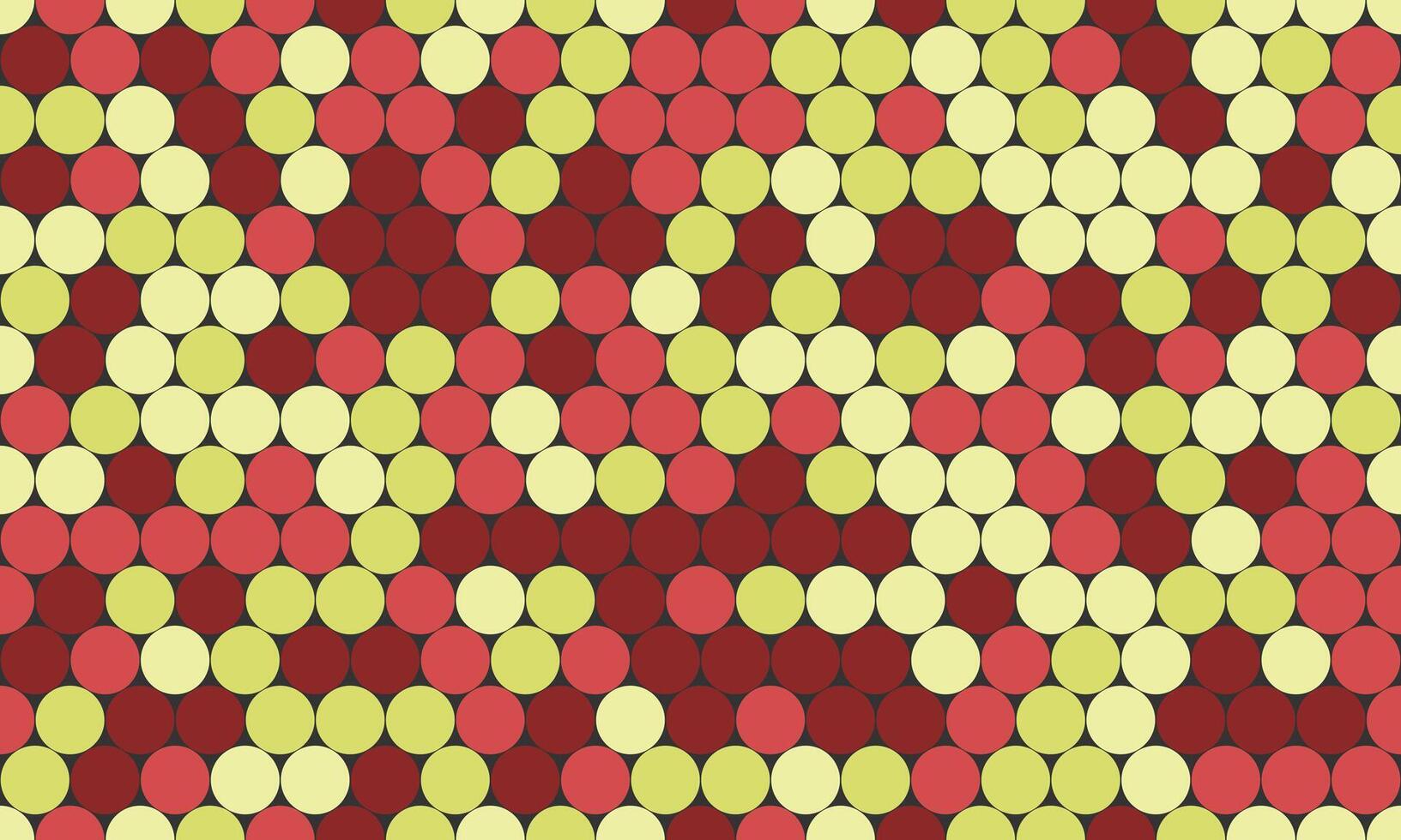 Abstract geometric pattern featuring a vibrant mosaic of red and yellow circles, creating a dynamic, textured design. Ideal for backgrounds, textiles, and digital projects. vector