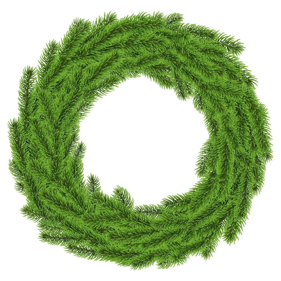 Christmas wreath, fir tree branch chaplet isolated, holiday frame vector