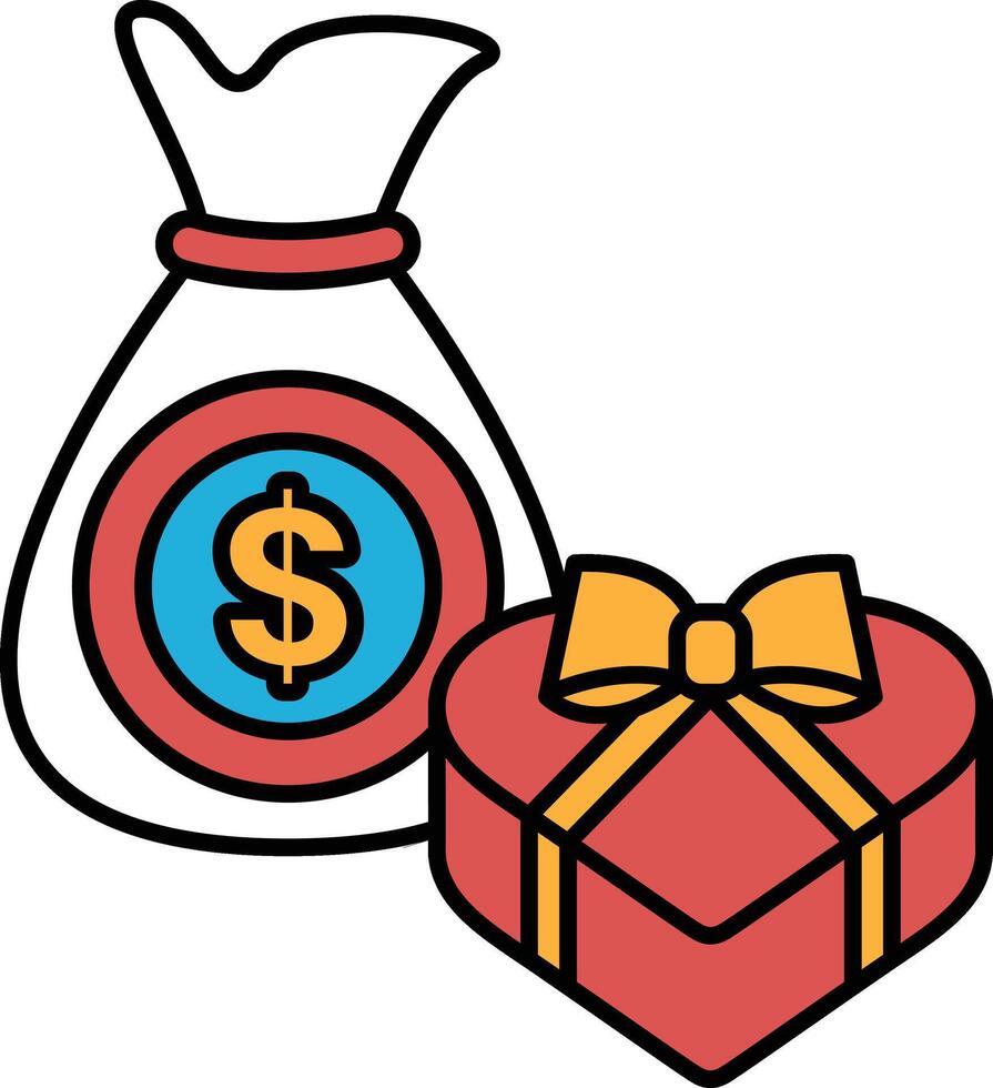 A red box with a bow on it and a dollar sign on a white background vector
