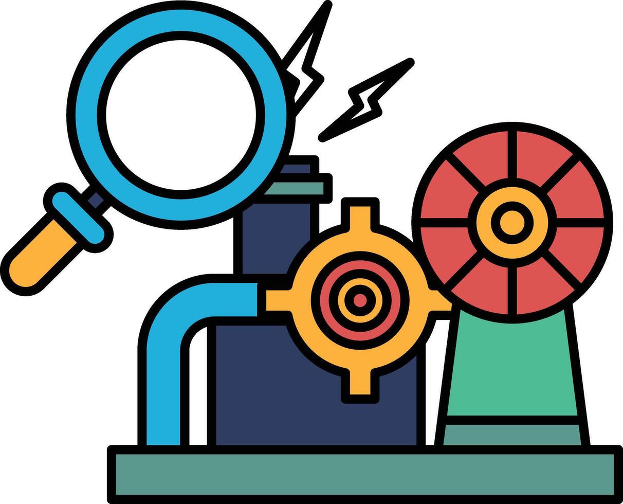 A drawing of a machine with a magnifying glass on it vector