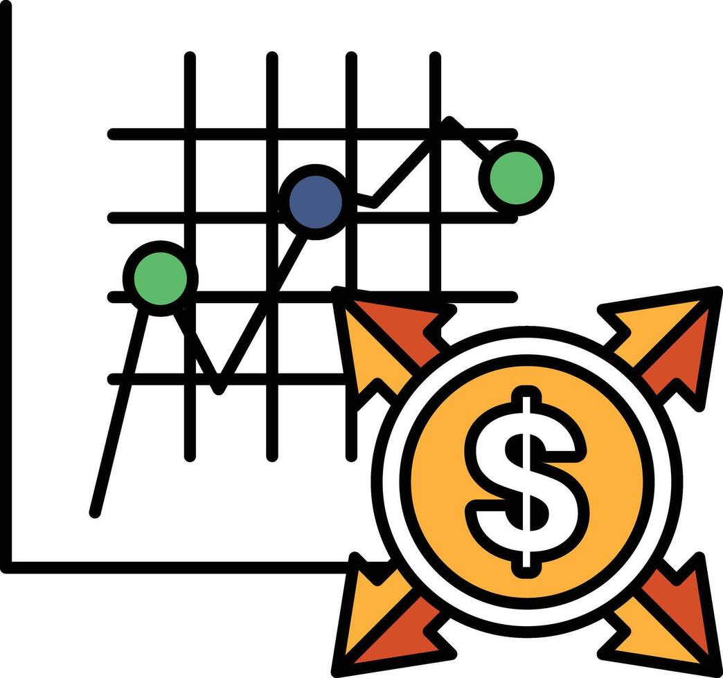 A graph with three lines and a dollar sign vector