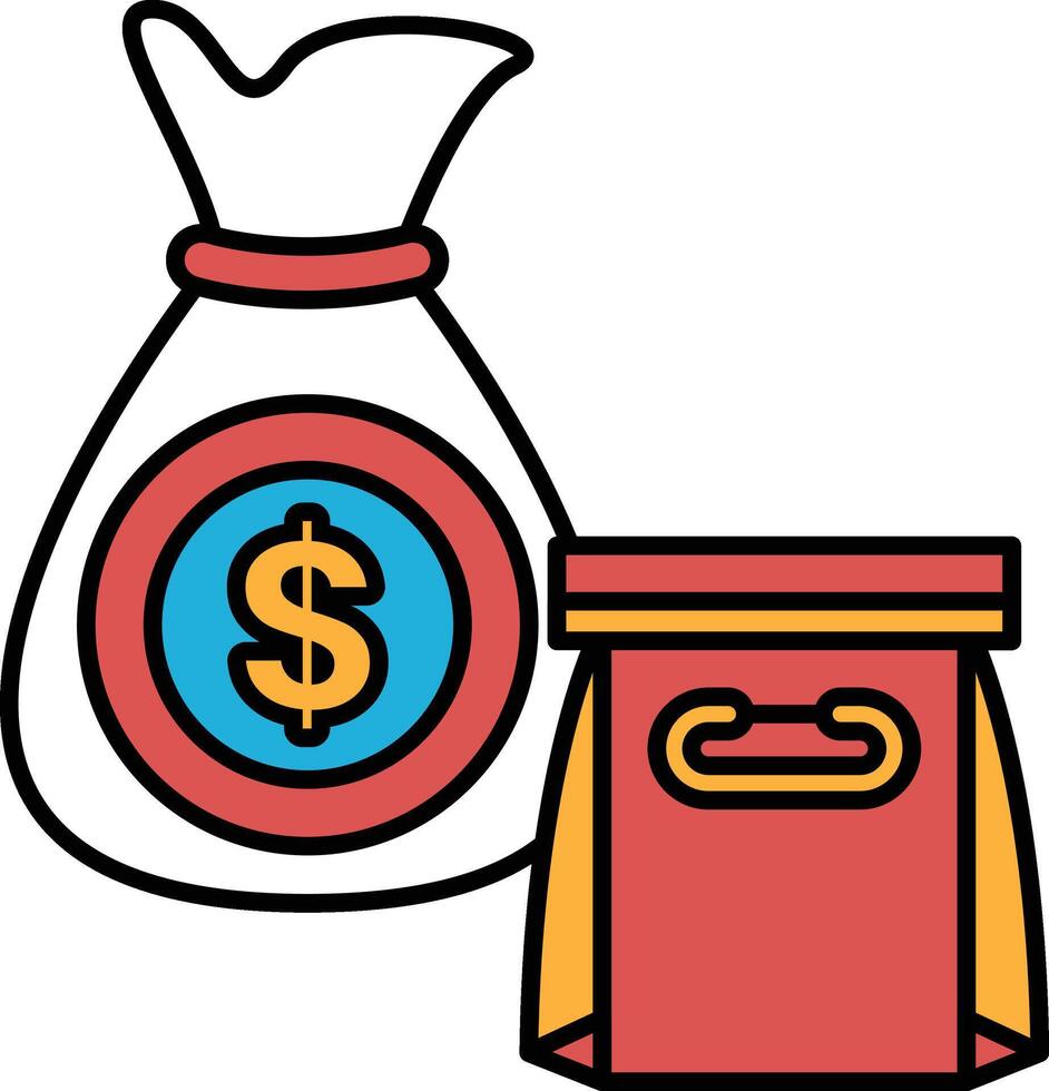 A bag of money and a red box with a dollar sign on it vector