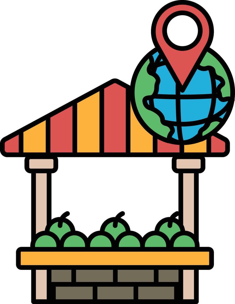 A fruit stand with a globe on top of it vector
