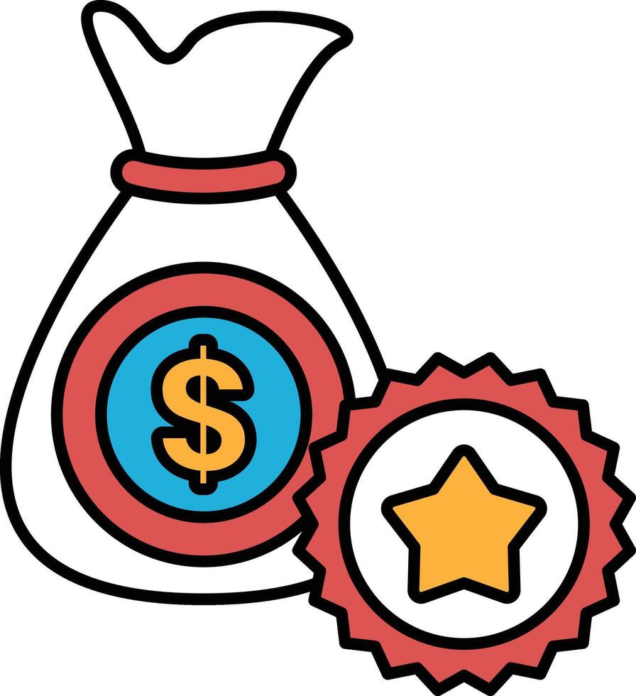 A bag of money with a dollar sign on it and a star next to it vector