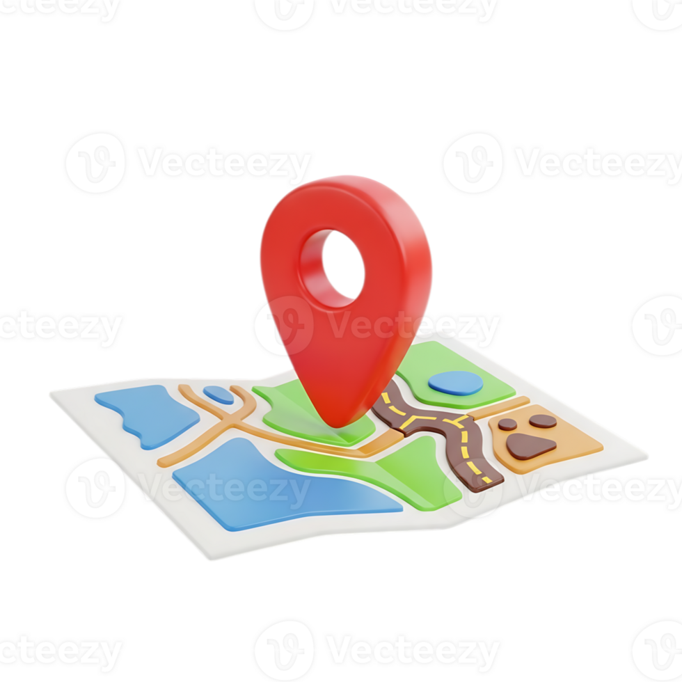 Red map pin on colorful location map isolated on a transparent background navigation png