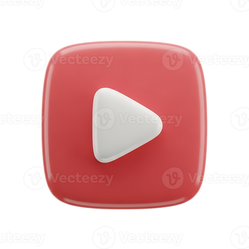 3 D Red Square with White Play Button isolated on a transparent background youtube png