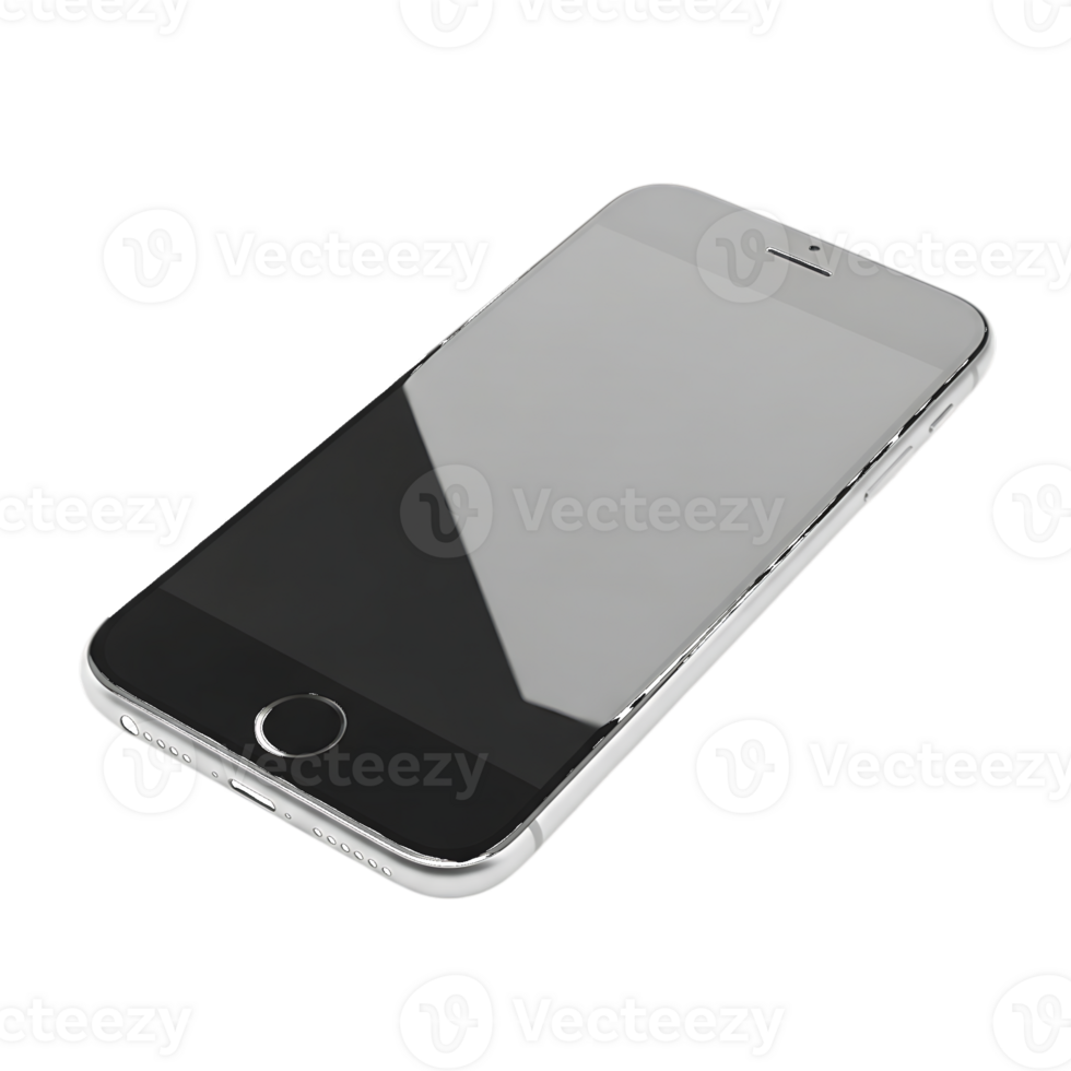 Silver smartphone with dark screen and home button isolated on a transparent background png