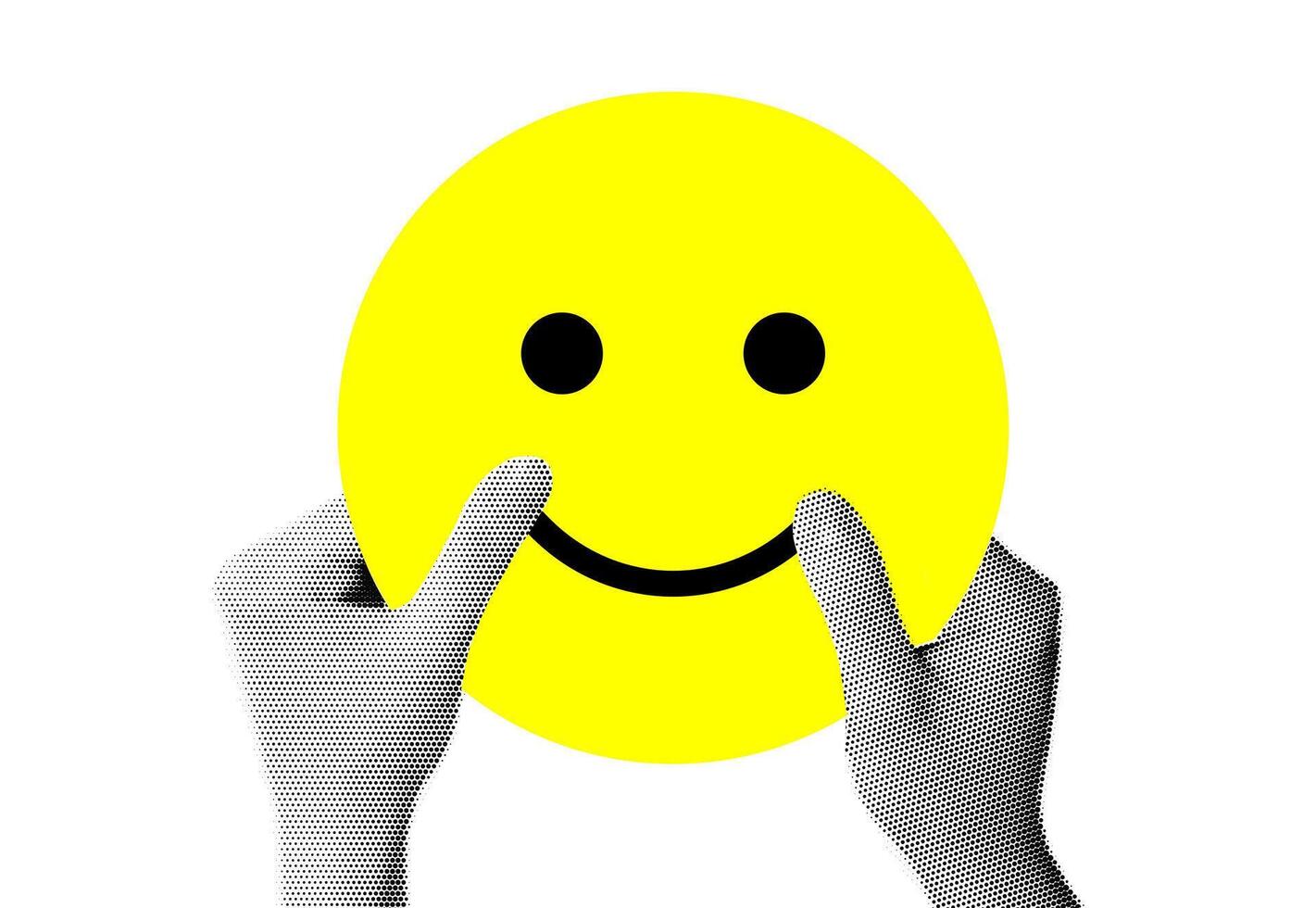 Minimalist Conceptual Illustration of Halftone Hands Holding a Smiling Face Symbol vector