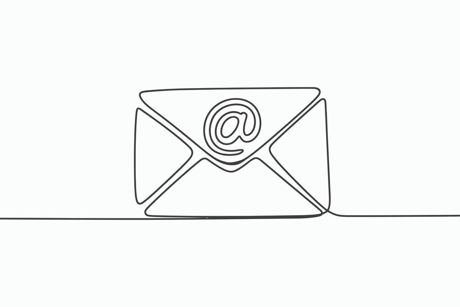 Simple line art envelope with at symbol isolated on white background vector
