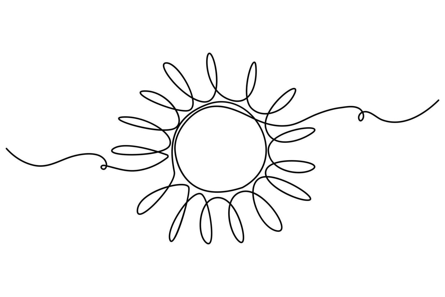 Minimal one line sunset sketch with abstract landscape outline and soft contour design vector