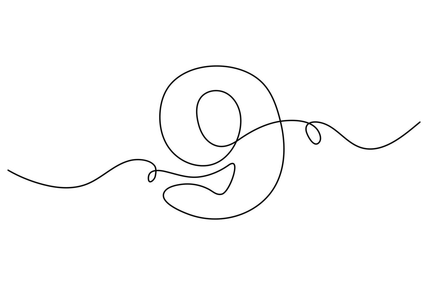 Continuous one line drawing of number nine in modern minimalist outline style on white background vector