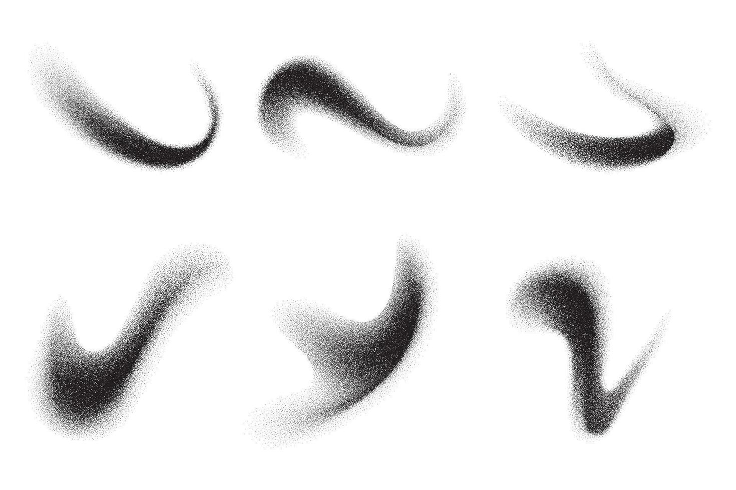 Dotted gradient with pattern of grainy noise isolated on white background. Abstract stipple shapes of paint brushstrokes. Dusty fluid splashes and charcoal shadows. vector