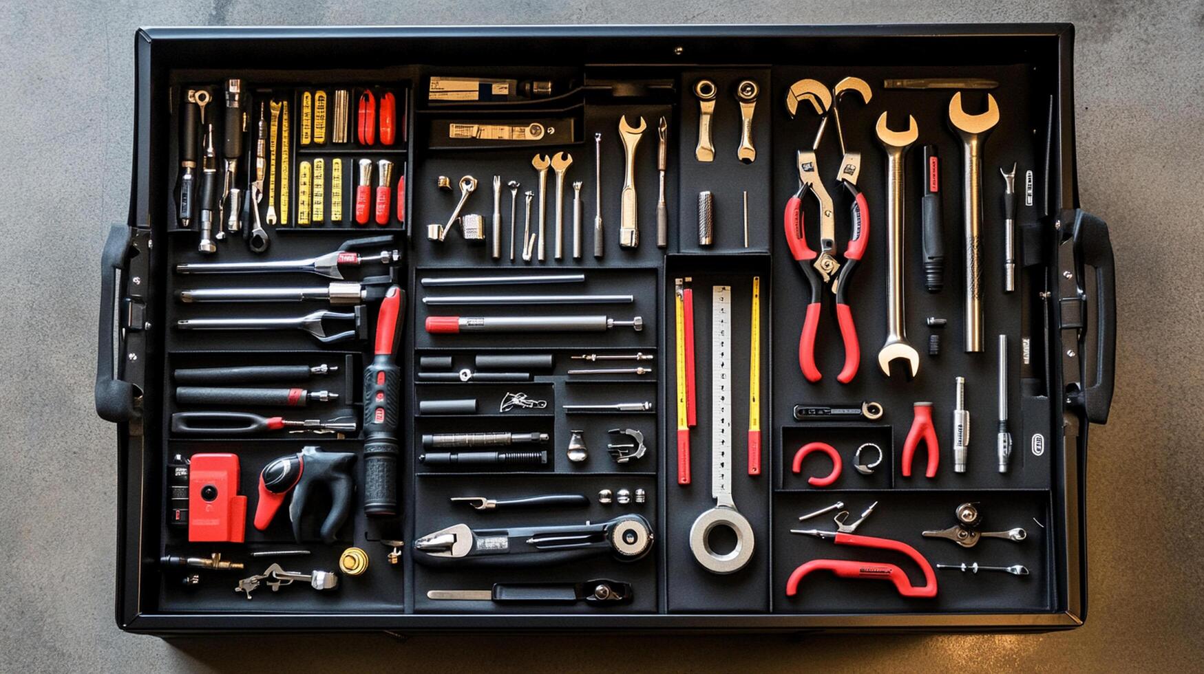 Organized toolbox filled with essential tools for various tasks photo