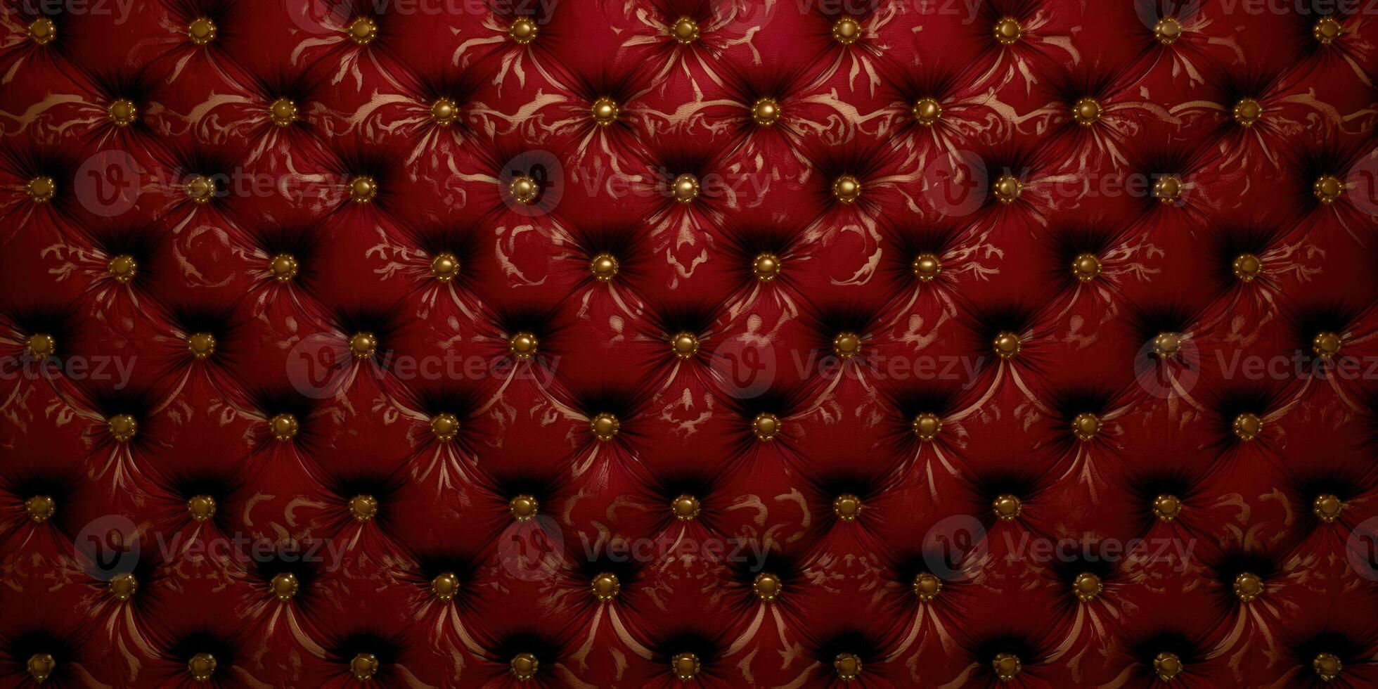 Elegant red quilted fabric background with gold button details, creating a luxurious texture and design. photo