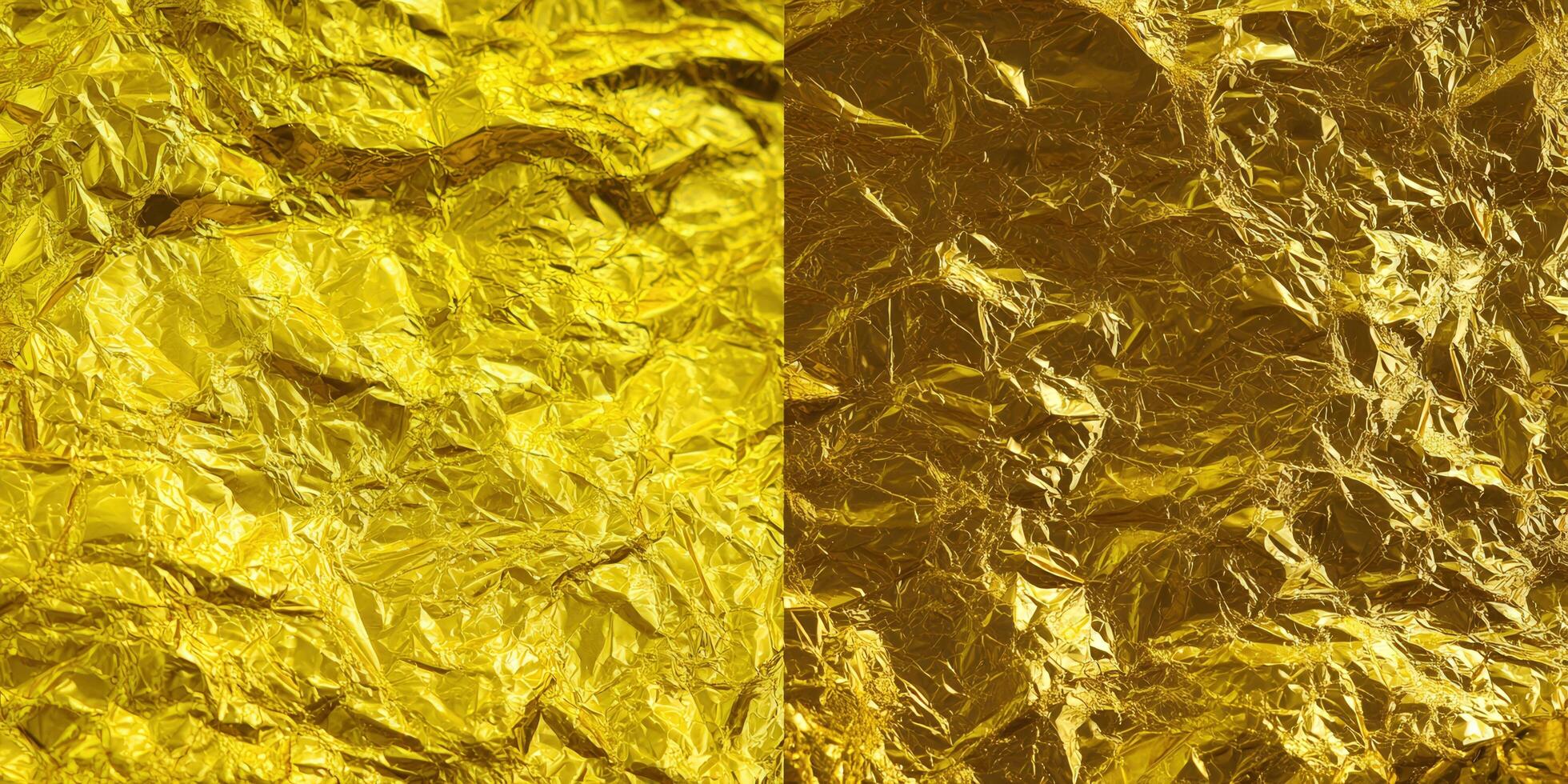 Close-up of crumpled gold foil with textured surface for abstract backgrounds. photo