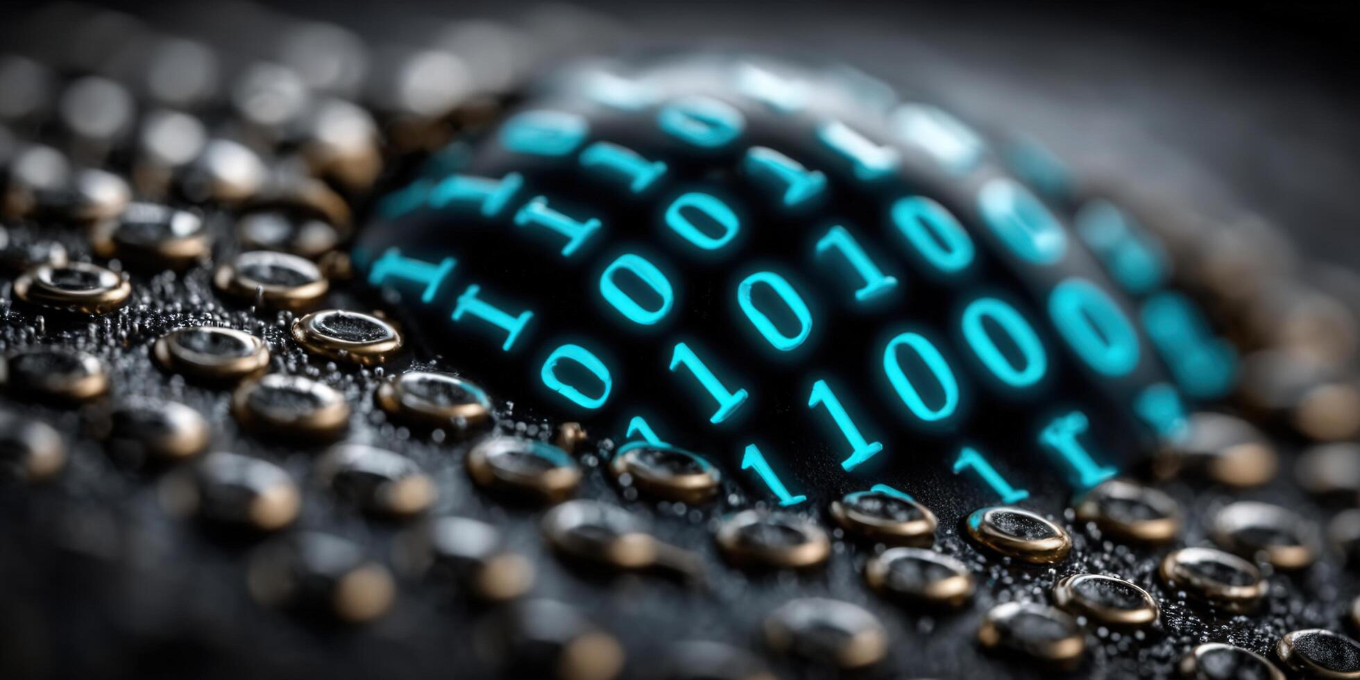 Binary code with the number zero and one over a dark background of a computer photo