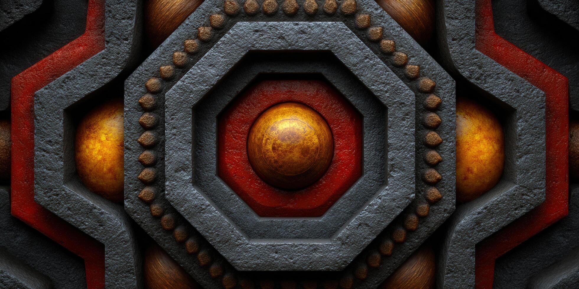 This striking image showcases a detailed geometric pattern with a blend of textures and colors in a symmetrical composition. photo