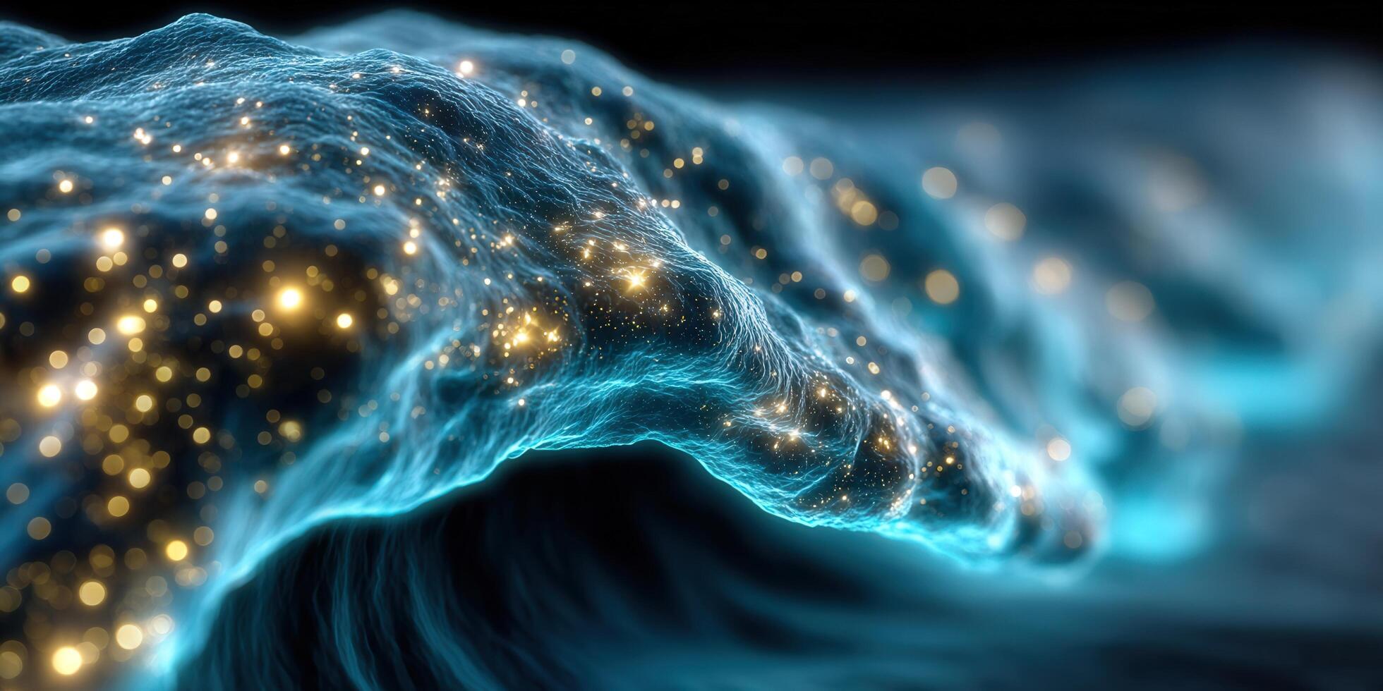 A mesmerizing abstract image of flowing blue and gold energy with glowing particles. photo