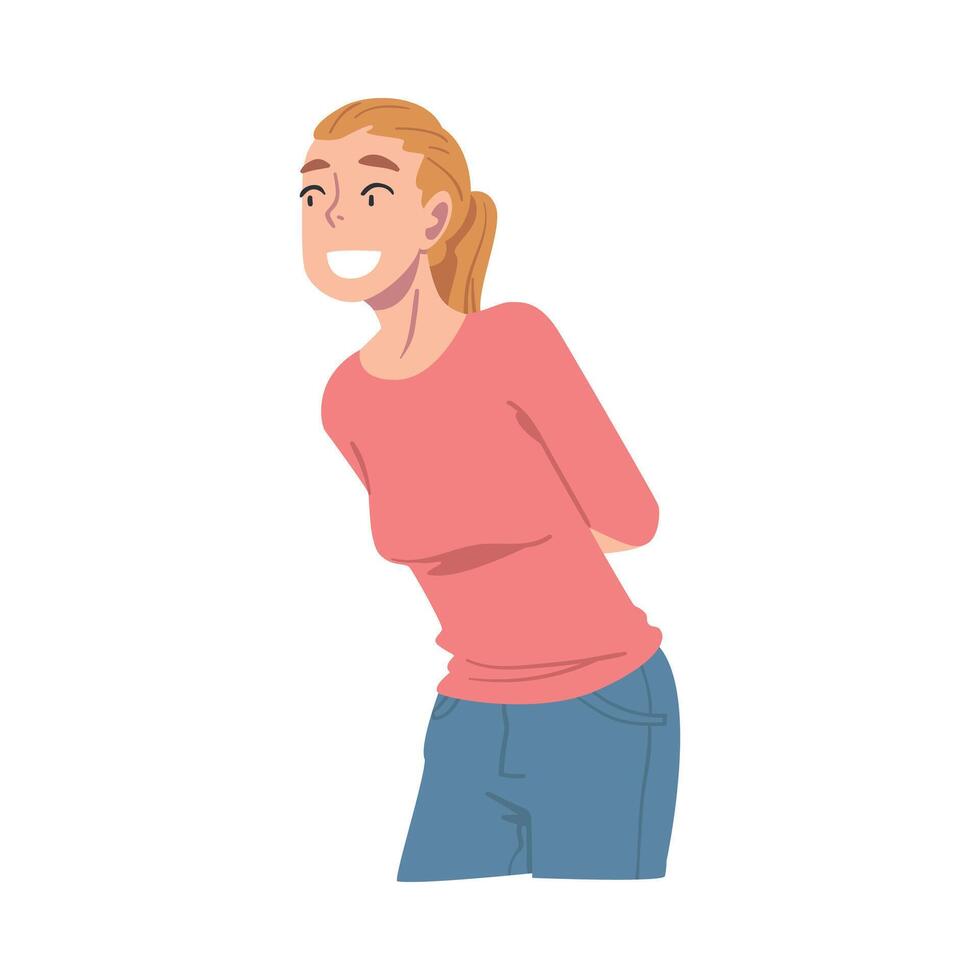 Happy Female Character with Ponytail Smiling with Joy and Excitement Illustration vector