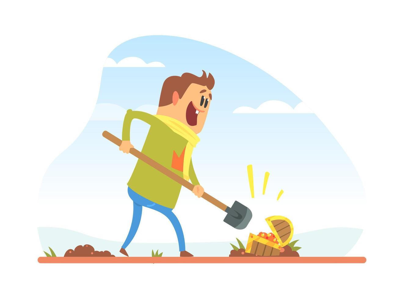 Character digging treasure with a shovel vector