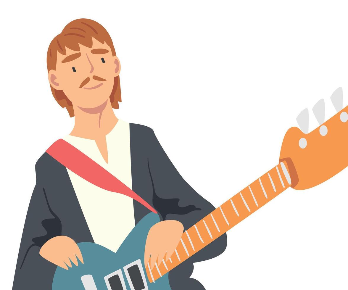 Smiling Moustached Man with Guitar Looking at Camera from Above Illustration vector