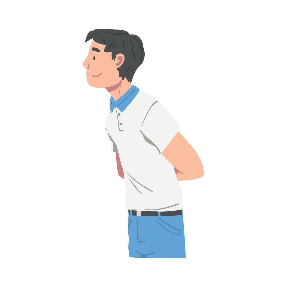 Happy Male Character with Crossed Arms Behind the Back Smiling with Joy and Excitement Illustration vector
