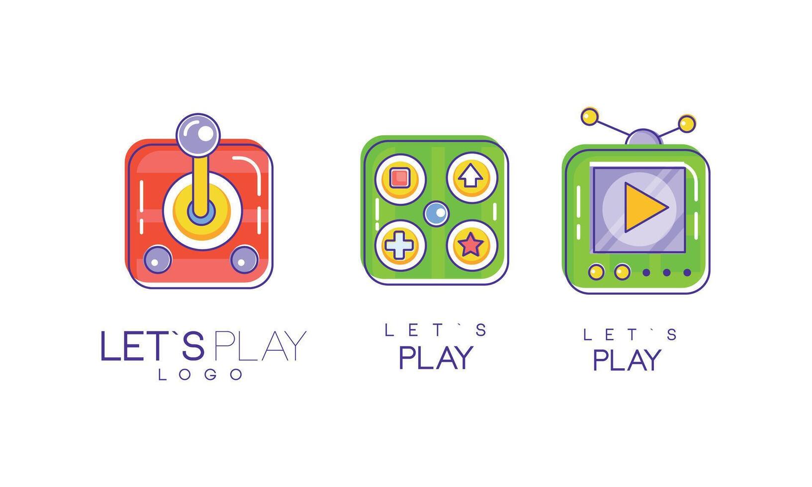 Lets Play Logo Collection, Game Console Labels, Computer Games Design Templates Illustration vector
