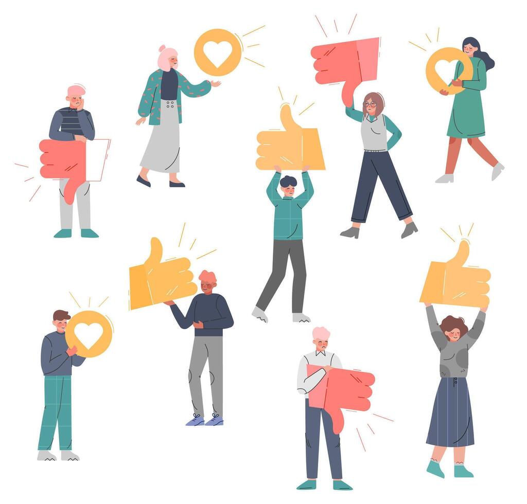 People holding social media reaction symbols vector
