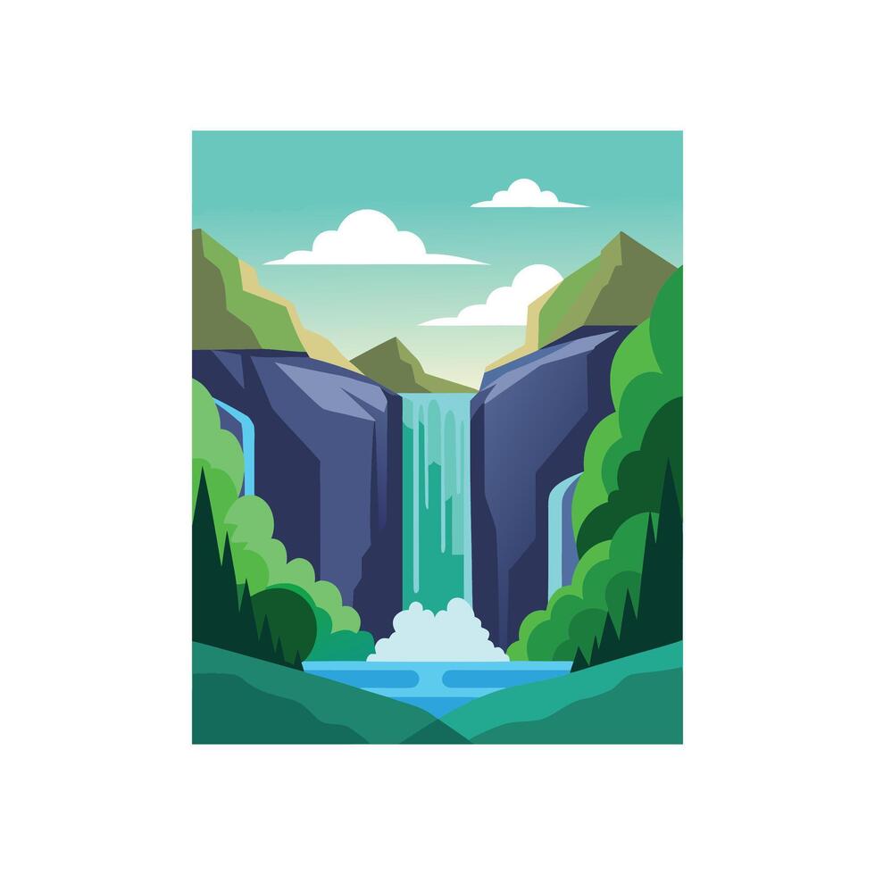 Serene Cascade Waterfall Nature Illustration Design vector