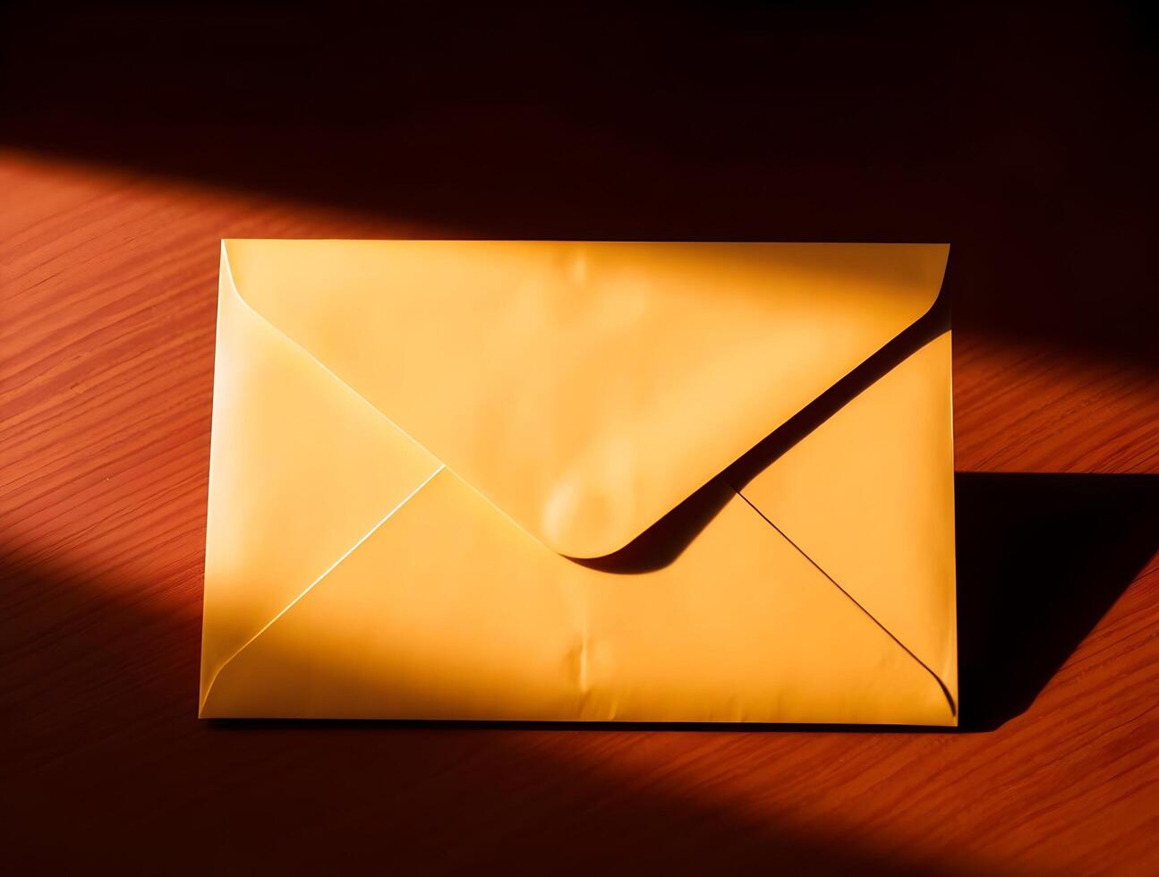An open yellow envelope on a table photo