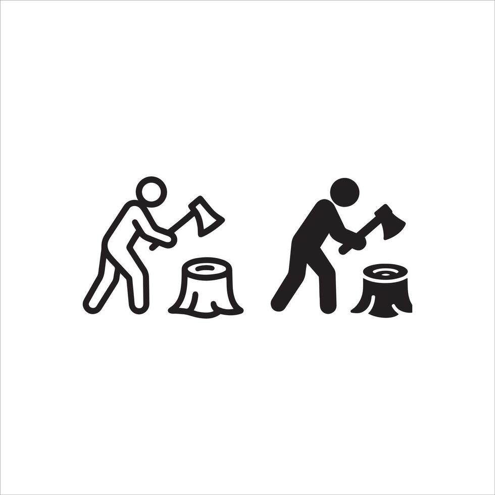 Person chopping wood with axe icon set vector