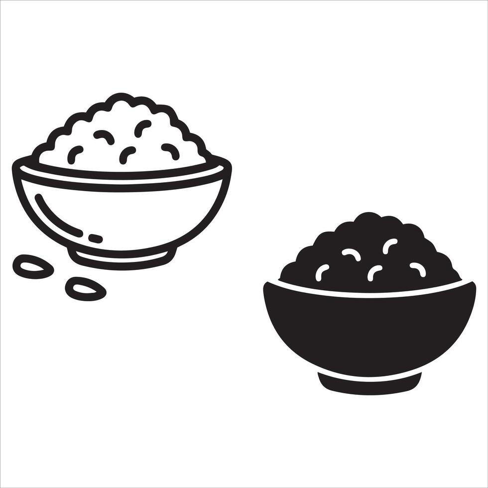 Two styles of rice bowl icon simple outline and solid fill vector