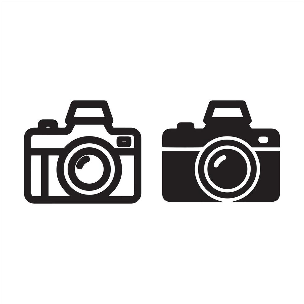 Two stylized camera icons one outline one solid black vector