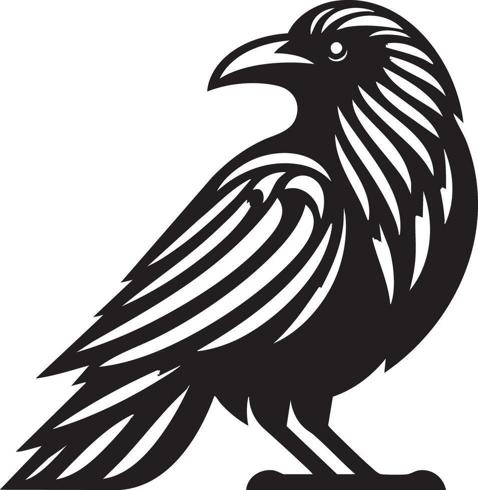 Tribal Raven Bird Silhouette with Stylized Feather Design vector