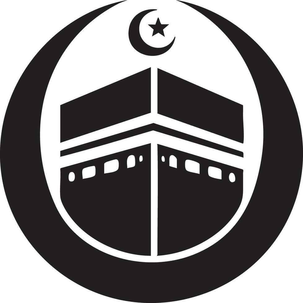 Islamic Kaaba Symbol Crescent Moon Star Religious Architecture Icon vector