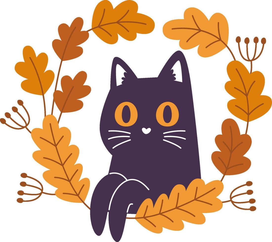Cat Looking From Leaves Frame vector