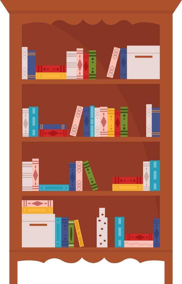 Icon Wooden Bookcase With Books vector