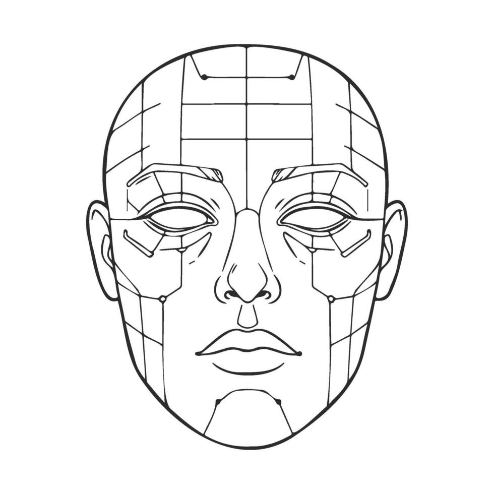 Futuristic robot face with circuit patterns and illuminated eyes vector