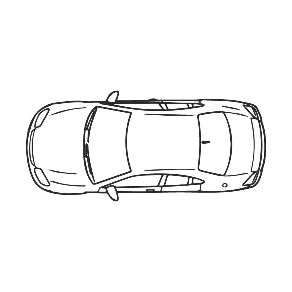 Top view line drawing of sedan car outline for design projects vector
