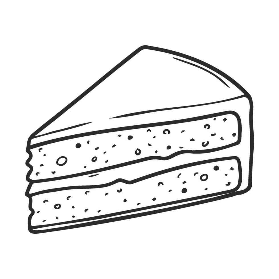 drawn black and white slice of layered cake with frosting vector