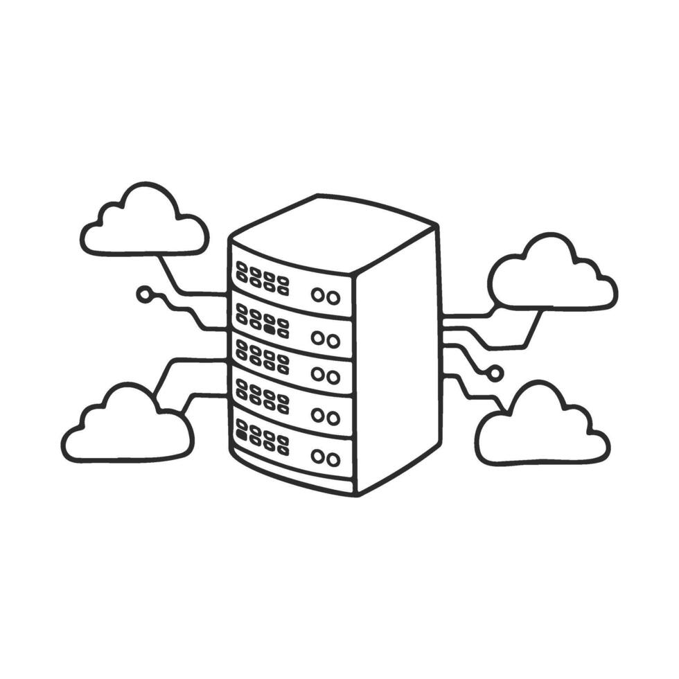 Cloud computing concept with server and connected clouds vector