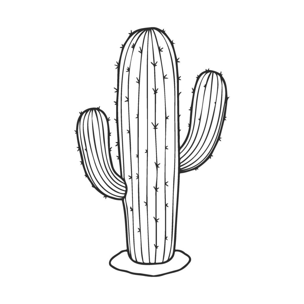 Simple black and white of a tall saguaro cactus with two arms vector