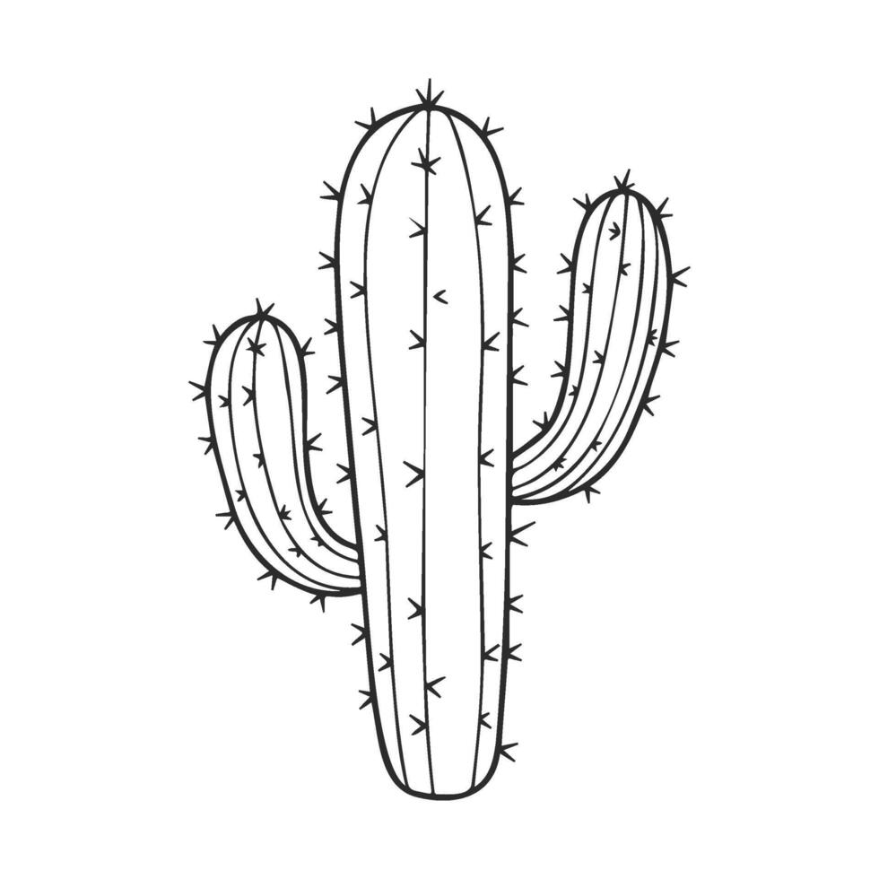 Black and white saguaro cactus with three branches vector