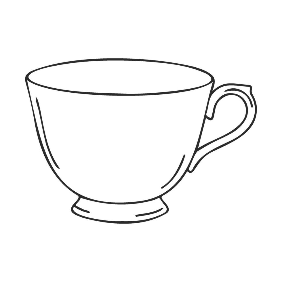 Simple line drawing of a teacup with handle on white background vector
