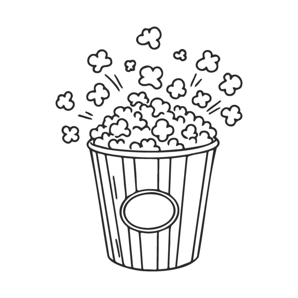 drawn popcorn bucket with popping kernels and label design vector