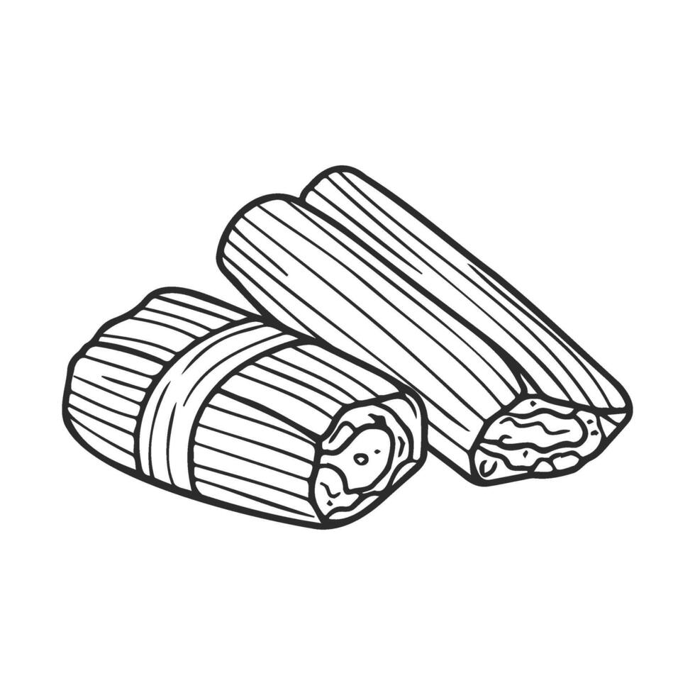 drawn of two wrapped mexican tamales with filling vector