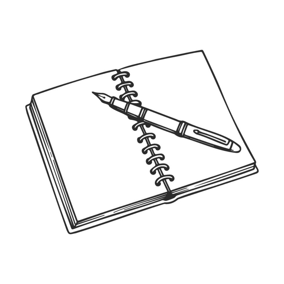 Open spiral notebook with fountain pen on white background vector