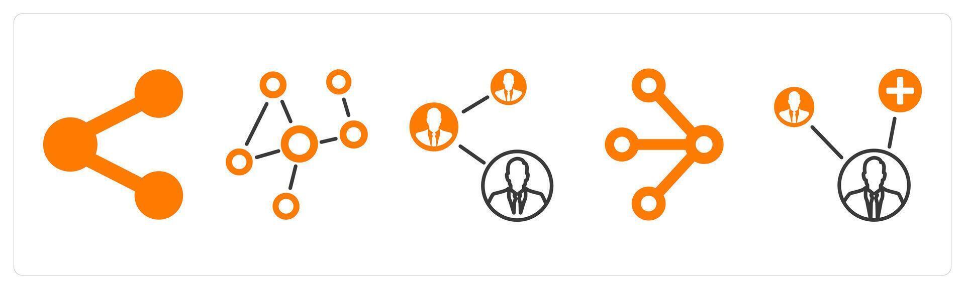 un conjunto de 5 5 mezcla íconos como compartir, red enlace, usuario red en naranja color vector