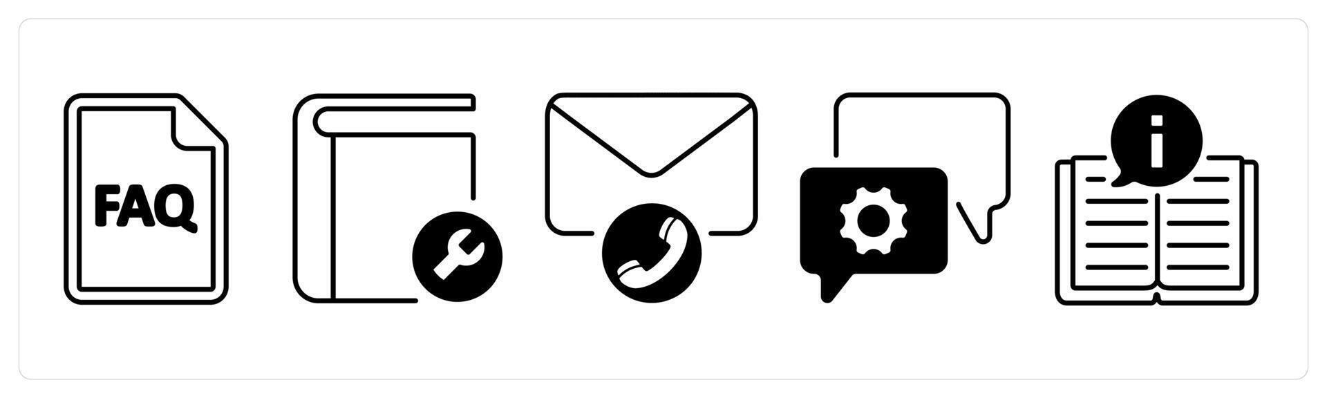 A set of 5 mix icons as faq, resolution, email support in black color vector
