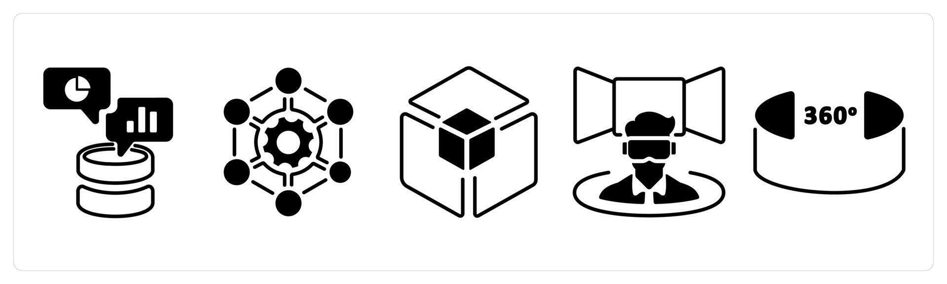 A set of 5 mix icons as data, framework, 3d model in black color vector